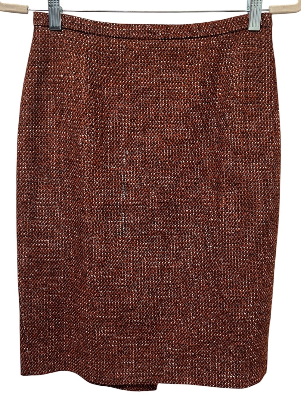 Vintage Max Mara Wool Tweed Pencil Skirt 4 Rust Burnt Orange